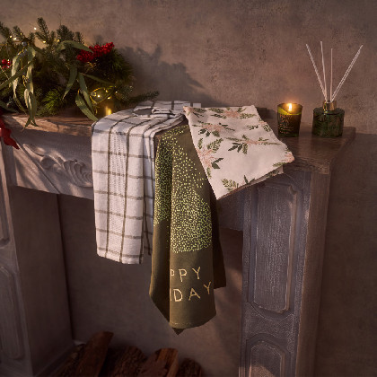 Cotton Kitchen towel set 3 pcs - Poinsettia